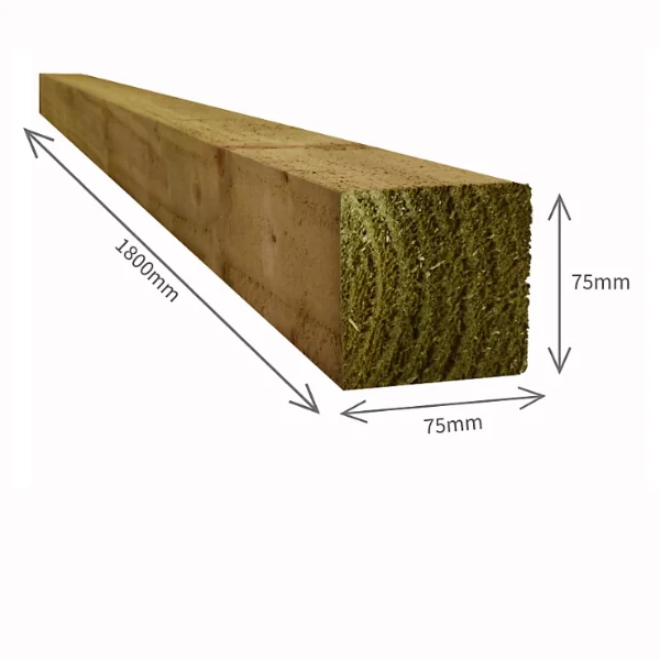 Treated Square Wooden Fence Post (Brown & Green)
